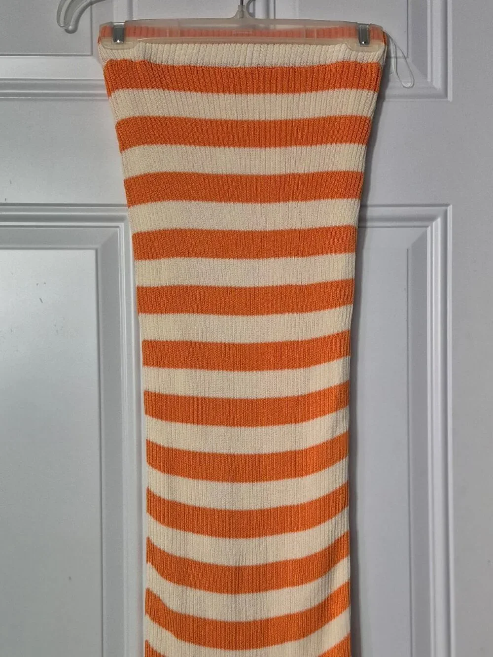 Women's Sweater and Skirt SET, Creamon. Small. orange/cream stripe.